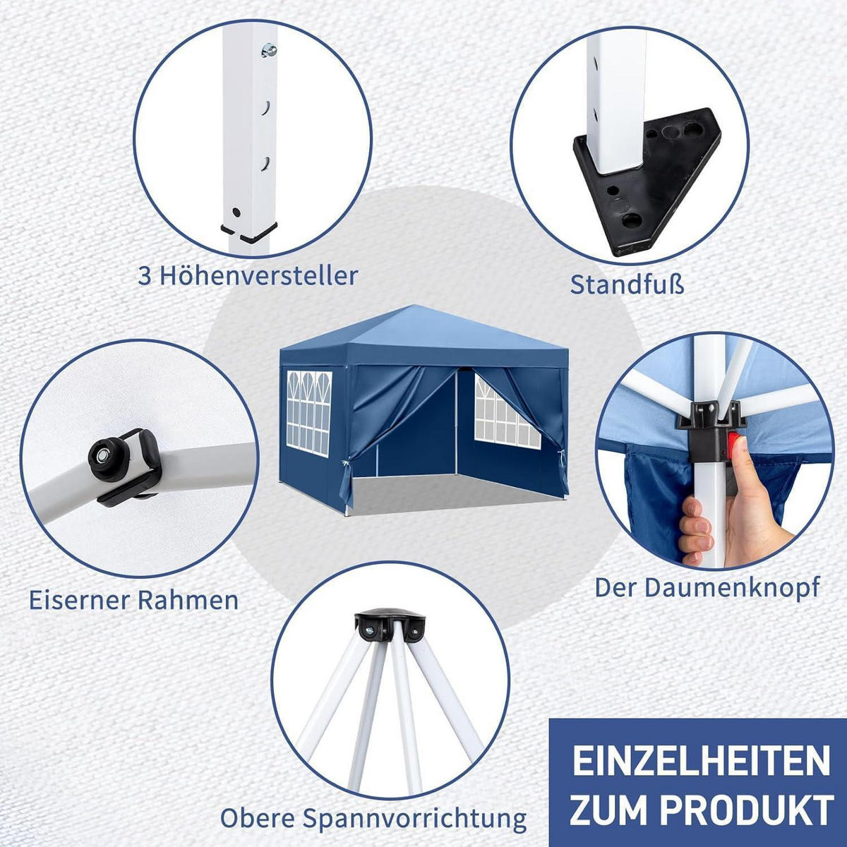 FALTPAVILLON 3 x 3 m Blau mit 4 Seitenteilen - Blau, Textil (300/259/300cm)