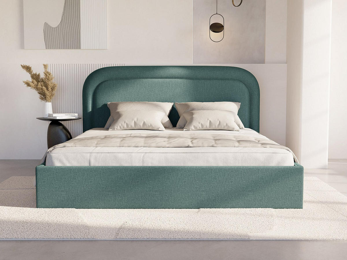 BETT mit Bettkasten - 2 Personen - Stoff - Blau - Blau, Textil (180/200cm) - Vente-Unique