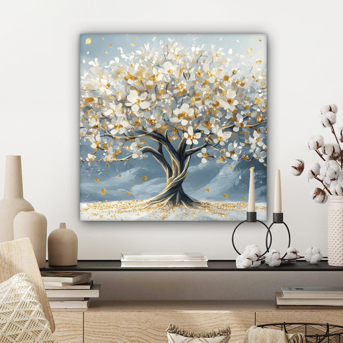 LEINWANDBILD Baum - Winter - Baum des Lebens - Modern - Gold 50x50 cm - Goldfarben, Textil (50/50cm) - MuchoWow