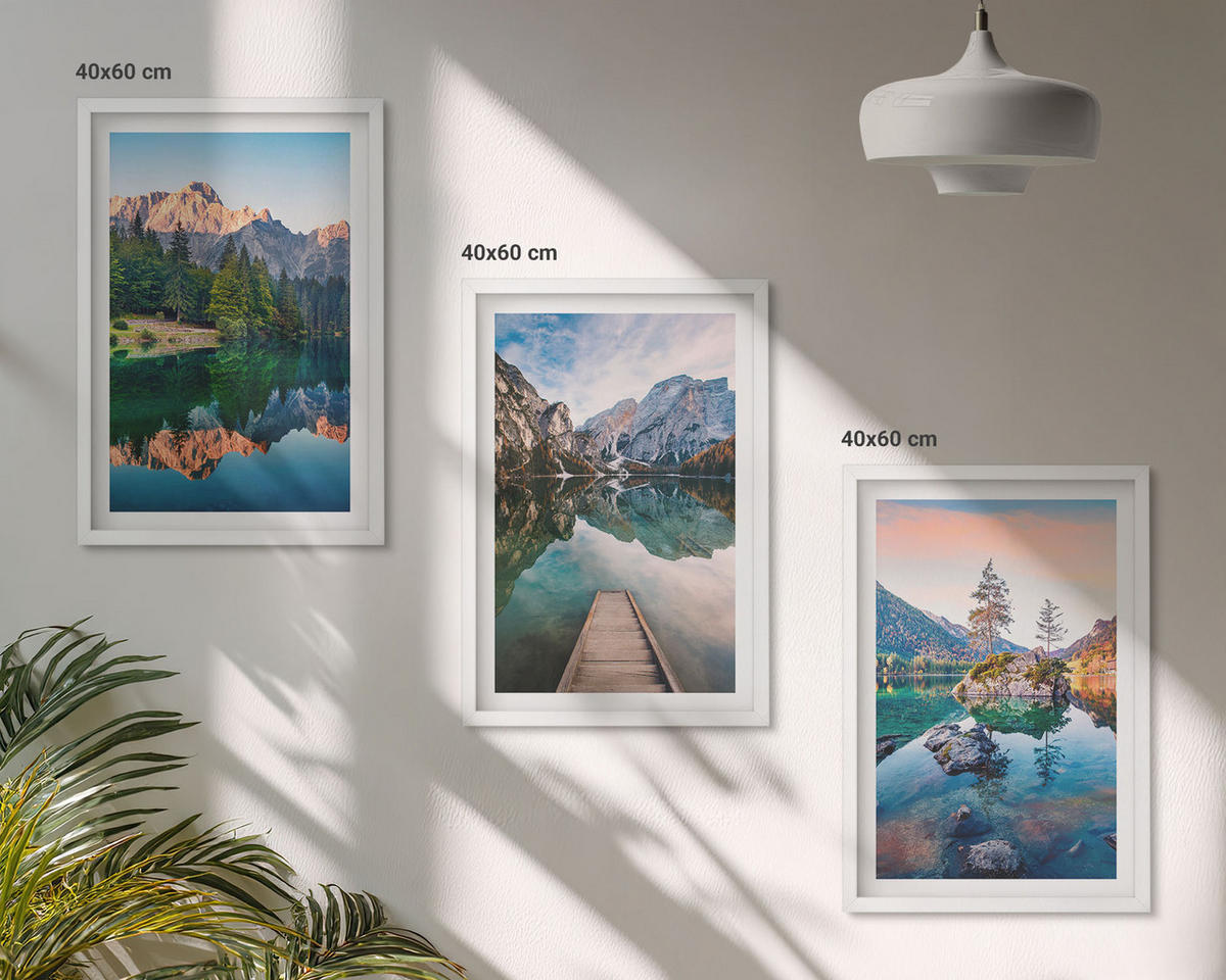 WANDBILDER 3er-Set - 40x60 cm Weißer Rahmen - Spiegelung des Waldes in Bergseen - Weiß, Kunststoff (40/60cm) - ArtPrintCave