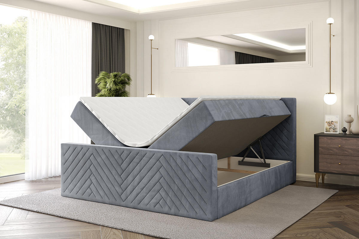 BOXBETT mit Matratze H4 und Lattenrost - VEXA-Z - 160x200 - Grau Casablanca - Grau, Holzwerkstoff (160/200cm) - ALTDECOR