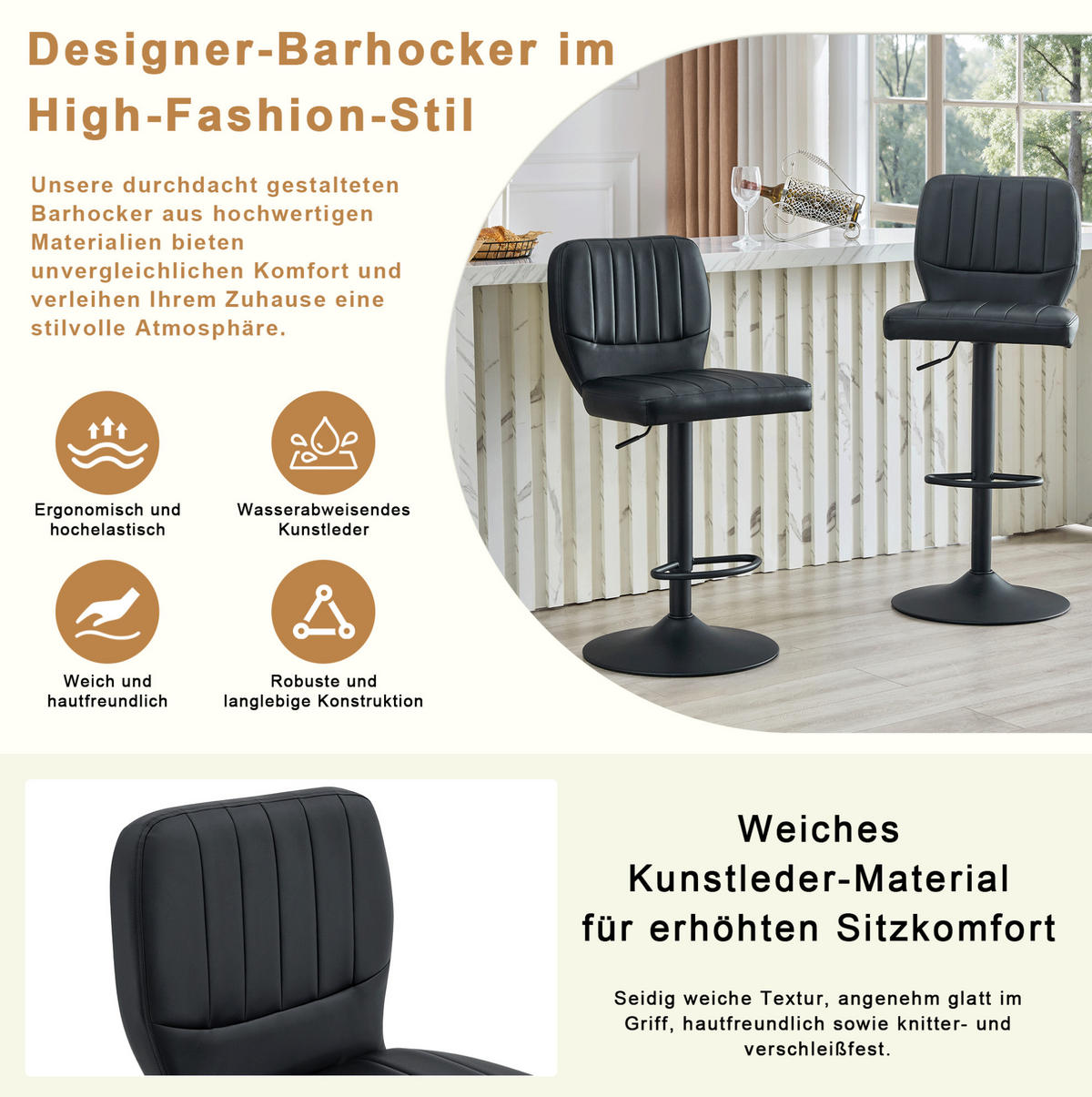 BARHOCKER höhenverstellbar 62-83 cm Schwarz - Schwarz, Metall (45/114/52cm) - Meubliv