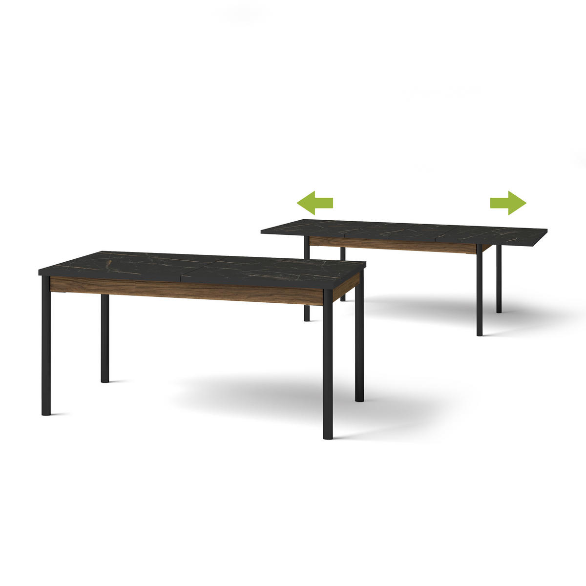 ESSTISCH Piano, Ausziehbarer Tisch 160/240, Mattschwarz + Warmia-Nussbaum - Dunkelbraun/Schwarz, Holzwerkstoff (90/160/77cm) - Beautysofa