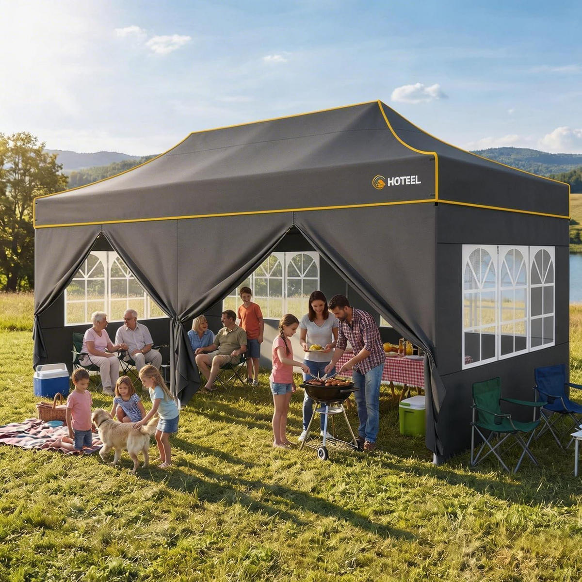FALTPAVILLON 3x6m Grau Wasserdicht Stabil 6 Seitenteile - Grau, Textil (300/320/600cm)