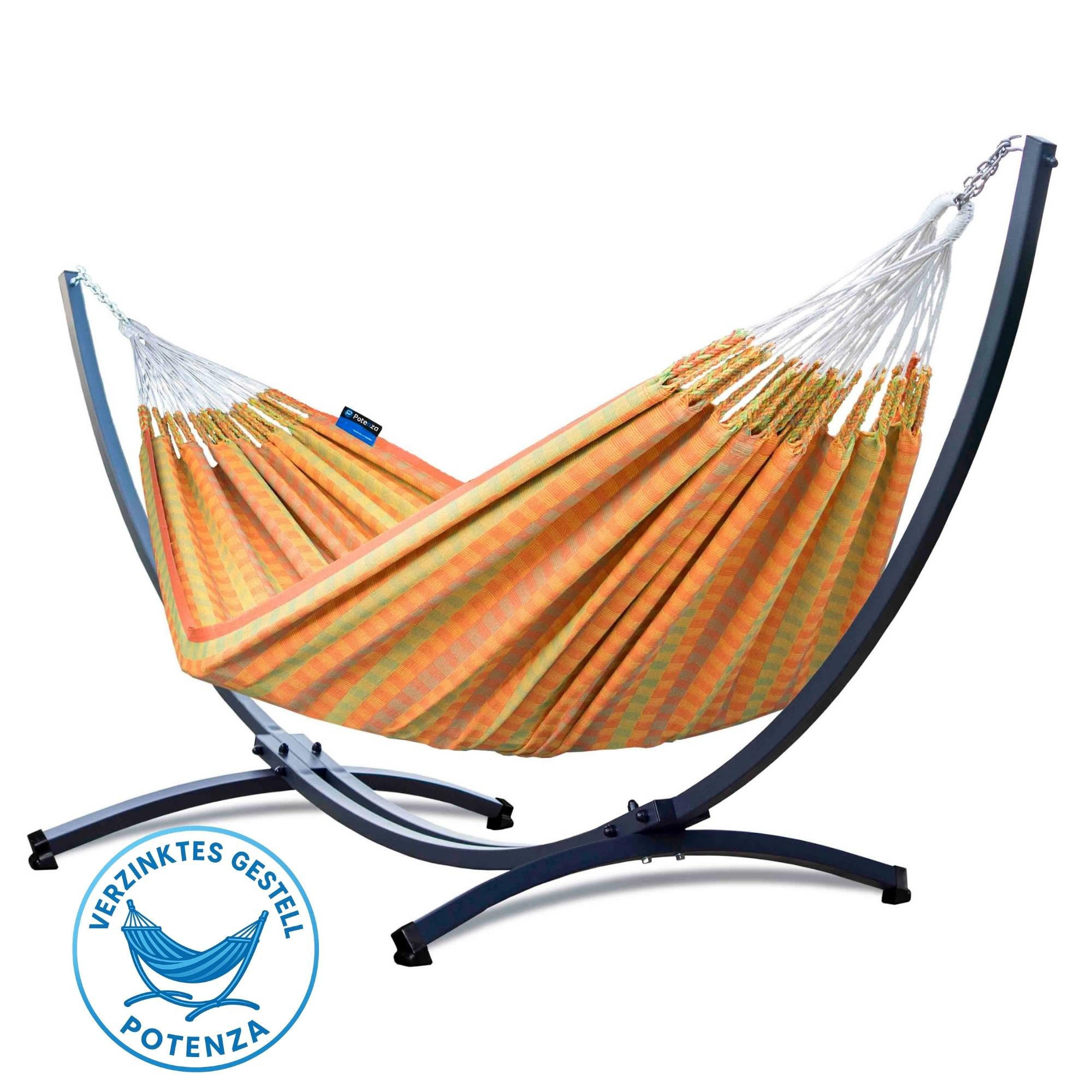 HÄNGEMATTE mit Verzinktem Gestell, 2 Personen, XXL, 200 kg, Metall, Morena Orange, einfache Montage - Orange, Metall (370/130/120cm) - Potenza