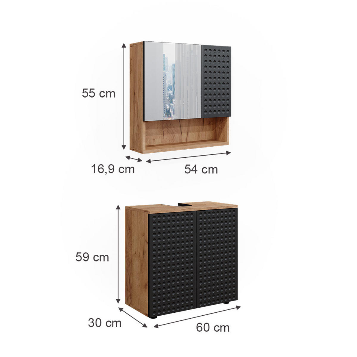SADA NÁBYTKU DO KOUPELNY Irma Tečkovaná antracitová - antracitová, kompozitní dřevo (80/58.6/41cm) - Vicco