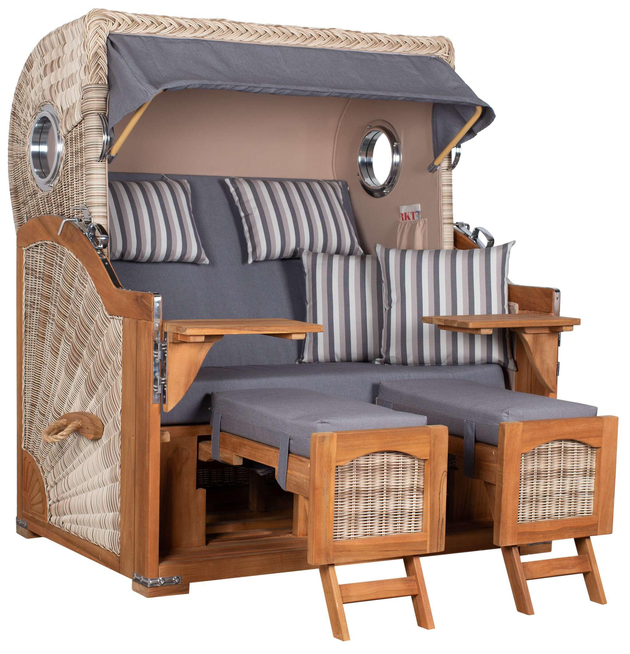 STRANDKORB XXL Düne Grande Teak PE Shell - Braun/Grau, Metall (142/170/95cm) - Mr. Deko