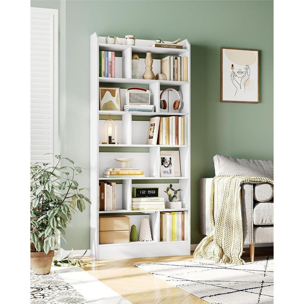 BÜCHERREGAL mit 7 Fächern Weiß 80 x 199 cm - Weiß, Holzwerkstoff (80/199/24cm)