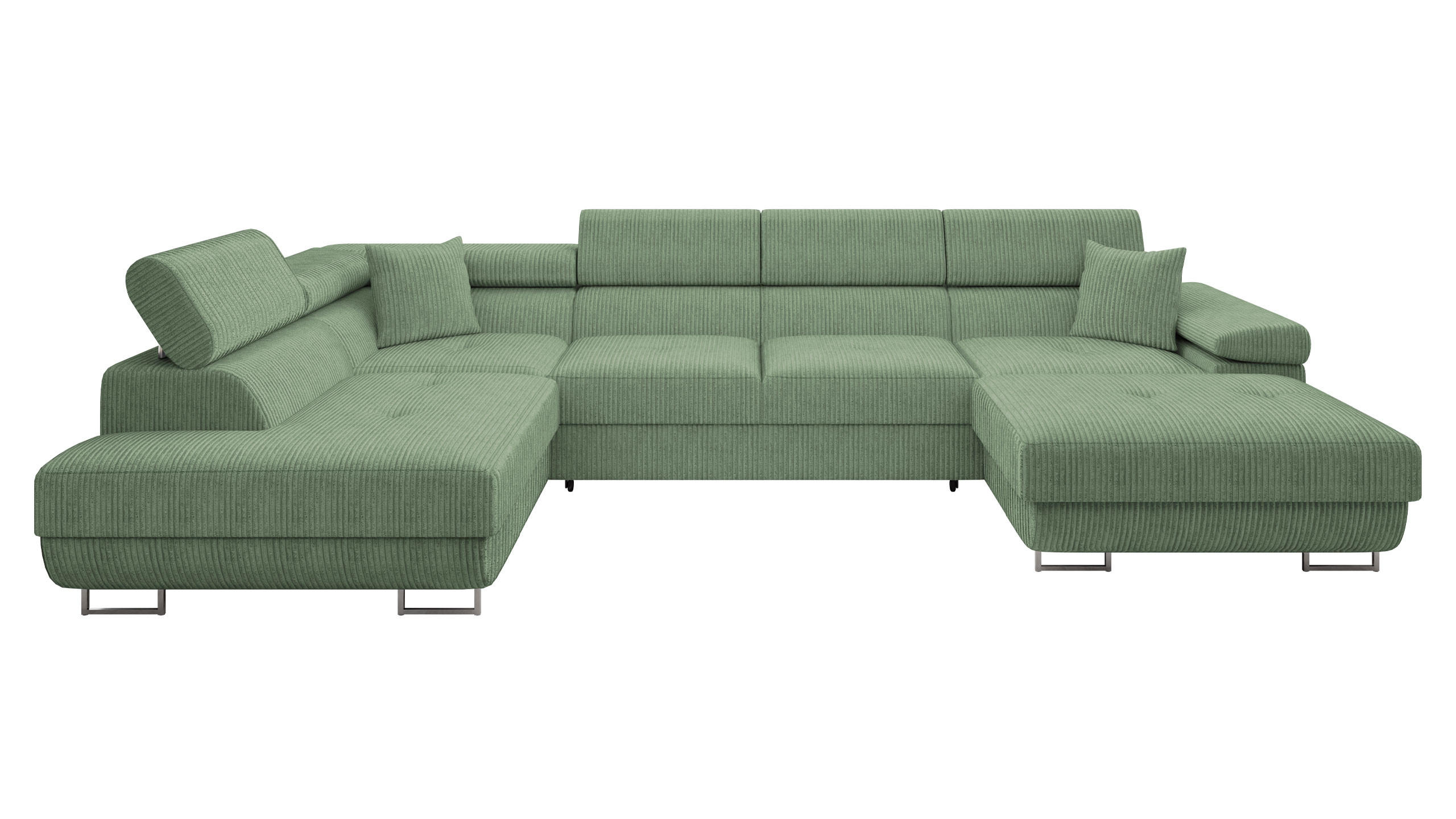 WOHNLANDSCHAFT Torezio Bis Cord, Seite: Links - Hellgrün, Holz/Textil (346/90/203cm) - MIRJAN24