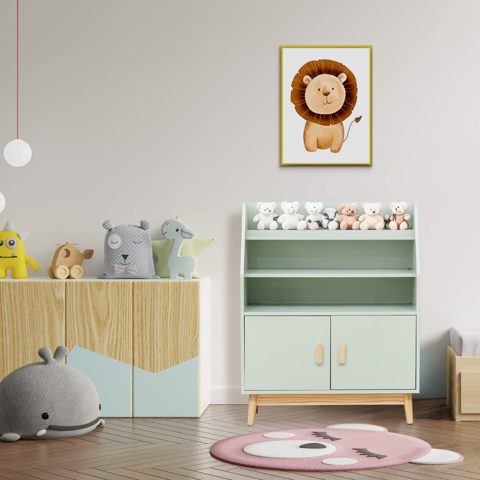 KINDERREGAL Grün 33/80/100 cm - Pastellgrün, Holzwerkstoff (33/100/80cm) - Mobili Rebecca
