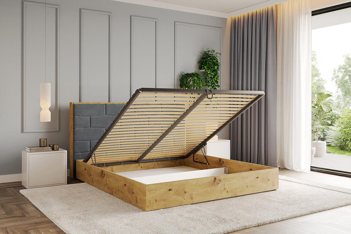 POLSTERBETT mit Bettkasten und Lattenrost, Boxbett ohne Matratze - ENZO8 160x200 Dunkelgrau - Anthrazit, Holzwerkstoff/Textil (160/200cm) - ALTDECOR