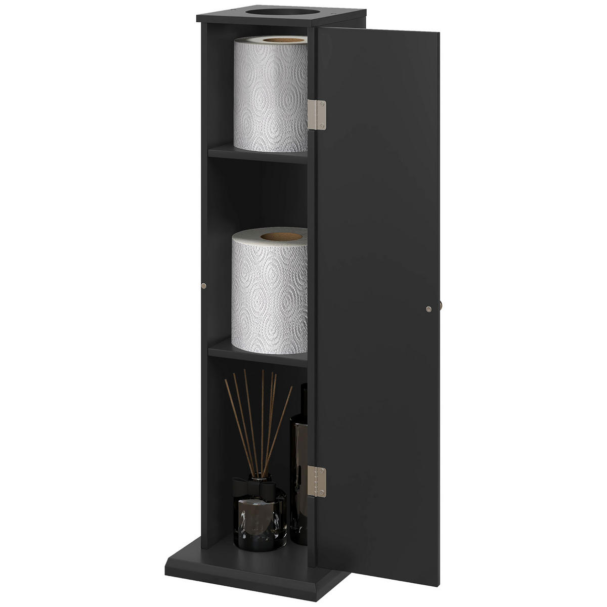 TOILETTENPAPIERHALTER DE-12466 3 Ebenen mit Auslass Schwarz - Schwarz, Holzwerkstoff (19.5/65/19.5cm) - ComfortXL