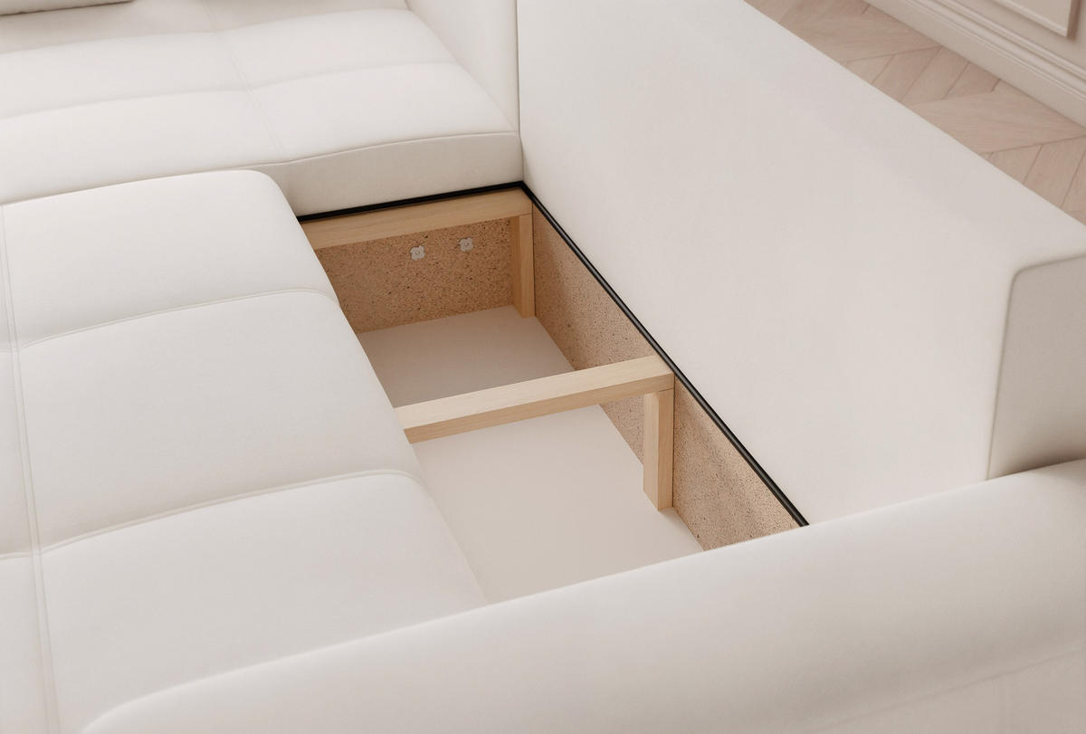 ECKSOFA PEDRO mit Schlaffunktion und Bettkasten Creme - Creme, Holzwerkstoff/Kunststoff (278/145cm) - Idohome