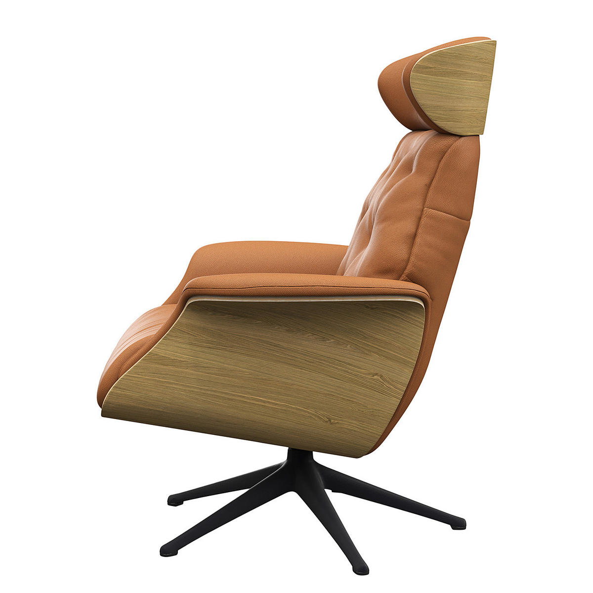 RELAXSESSEL - Echtleder - Cognac/Schwarz, Leder/Metall (83/110/83cm) - home24