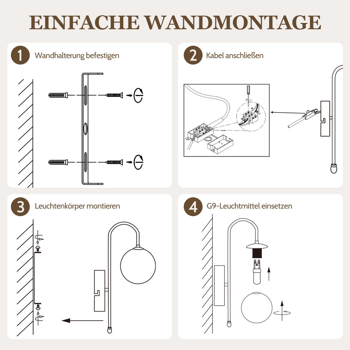 WANDLEUCHTE Myveth 26/15/47 cm - Goldfarben/Weiß, Glas/Metall (15/47/26cm) - ZMH