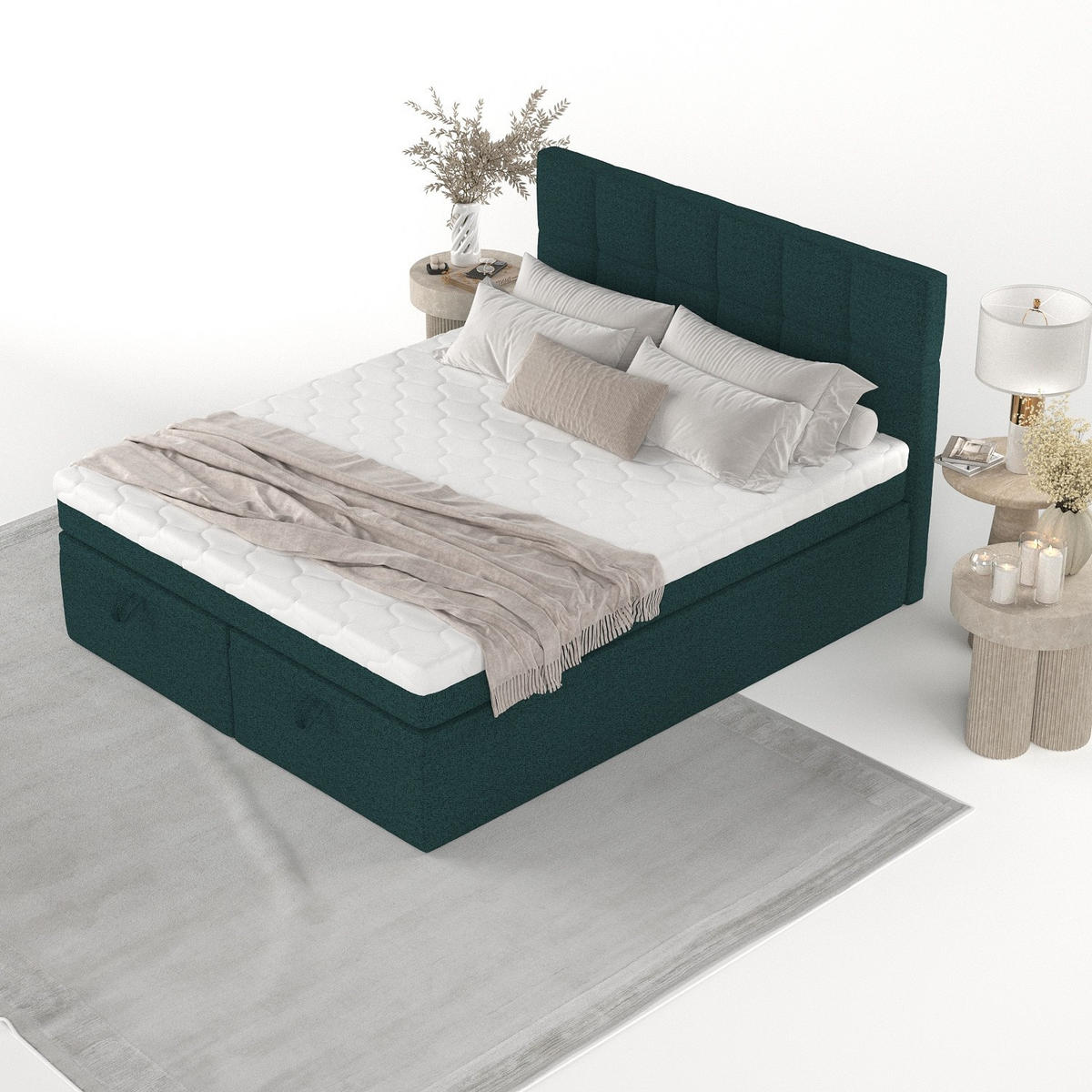 BOXBETT Elano 200/200 cm Grün im Riva Stoff - Schwarz/Grün, Holz/Holzwerkstoff (200/200cm) - AltaBeds