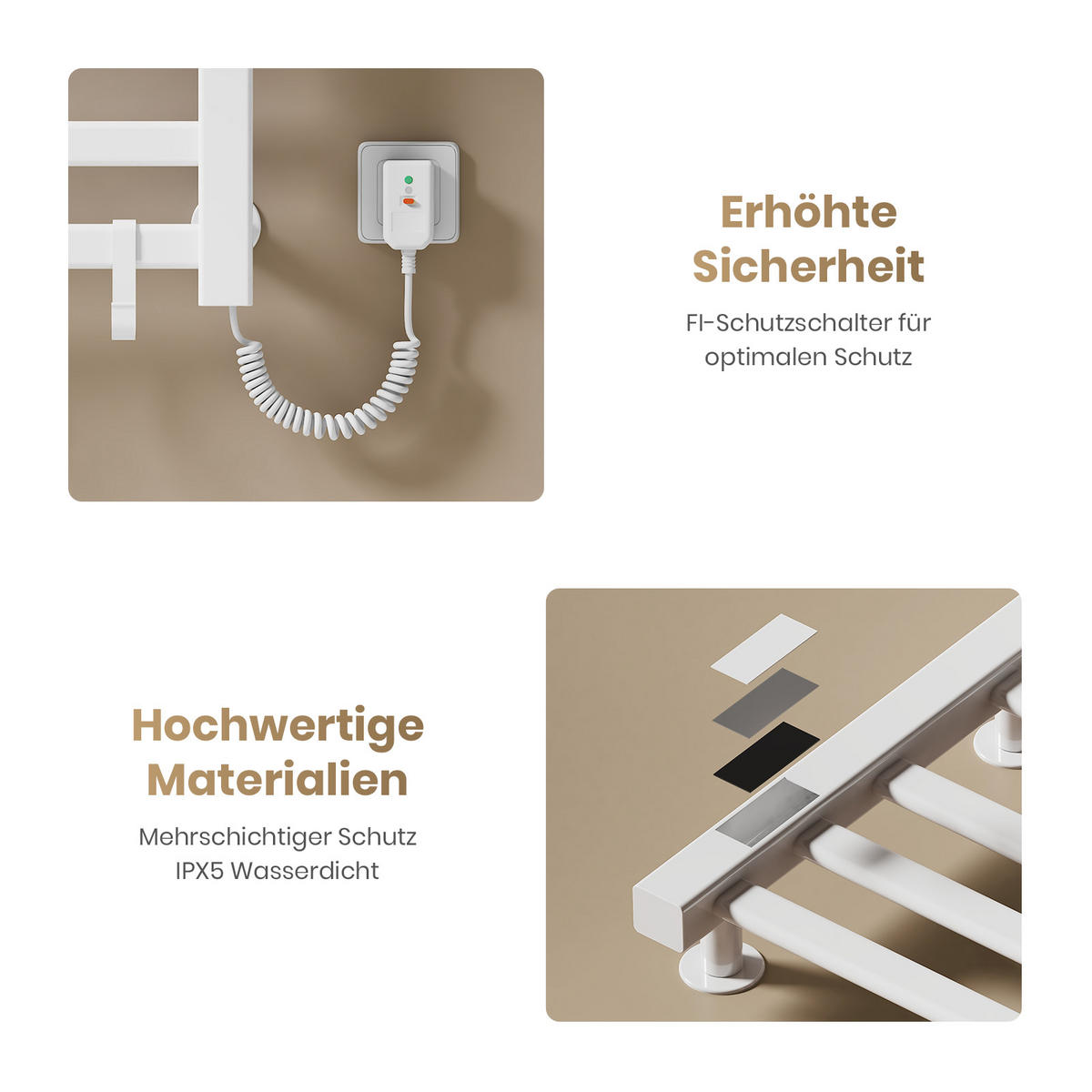 HEIZKÖRPER Elektrischer Handtuchhalter mit Ablage Weiß 100/50/4,3 cm - Weiß, Metall (50/100/25.5cm) - EMKE