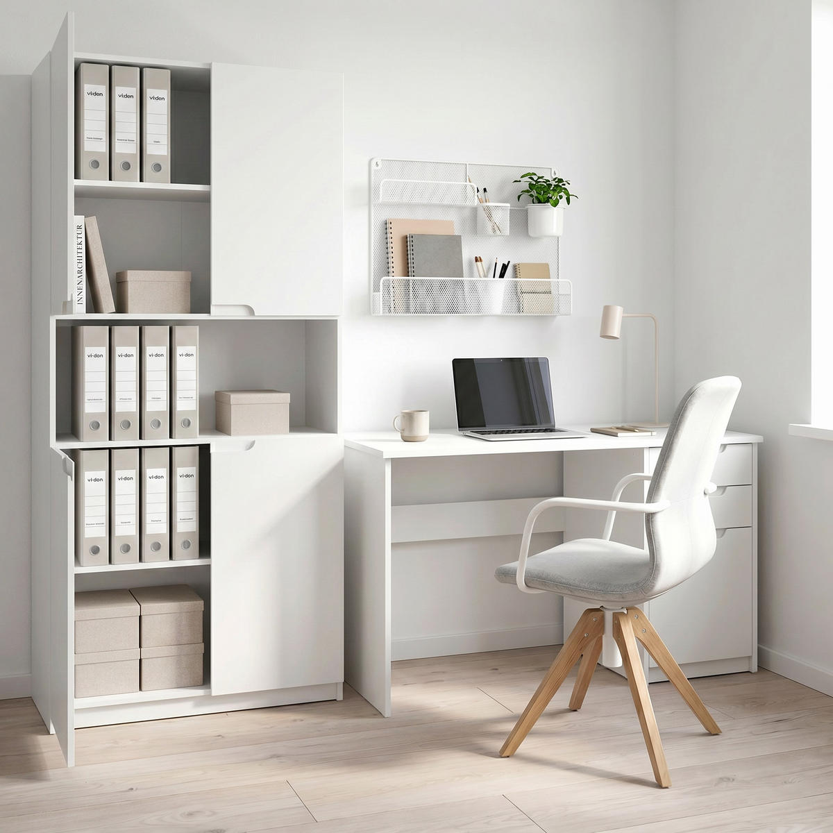 BÜROSCHRANK Logan Fronten in Weiß Hochglanz - Weiß Hochglanz, Holzwerkstoff (82/184/37cm) - Vladon