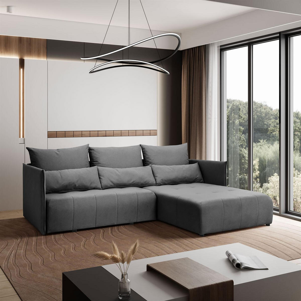 ECKSOFA APOLLO L mit Schlaffunktion und Bettkasten – rechte Seite - Graphitfarben, Textil (246/188cm) - Lookway