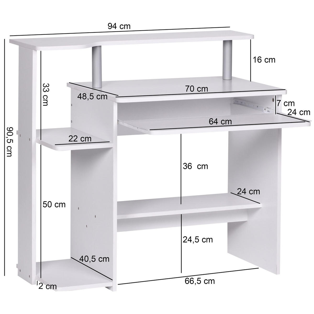 SCHREIBTISCH – Weiß, Tastaturauszug, Stauraum, zeitloses Design - Weiß, Holz (48/94/90cm) - KADIMA DESIGN