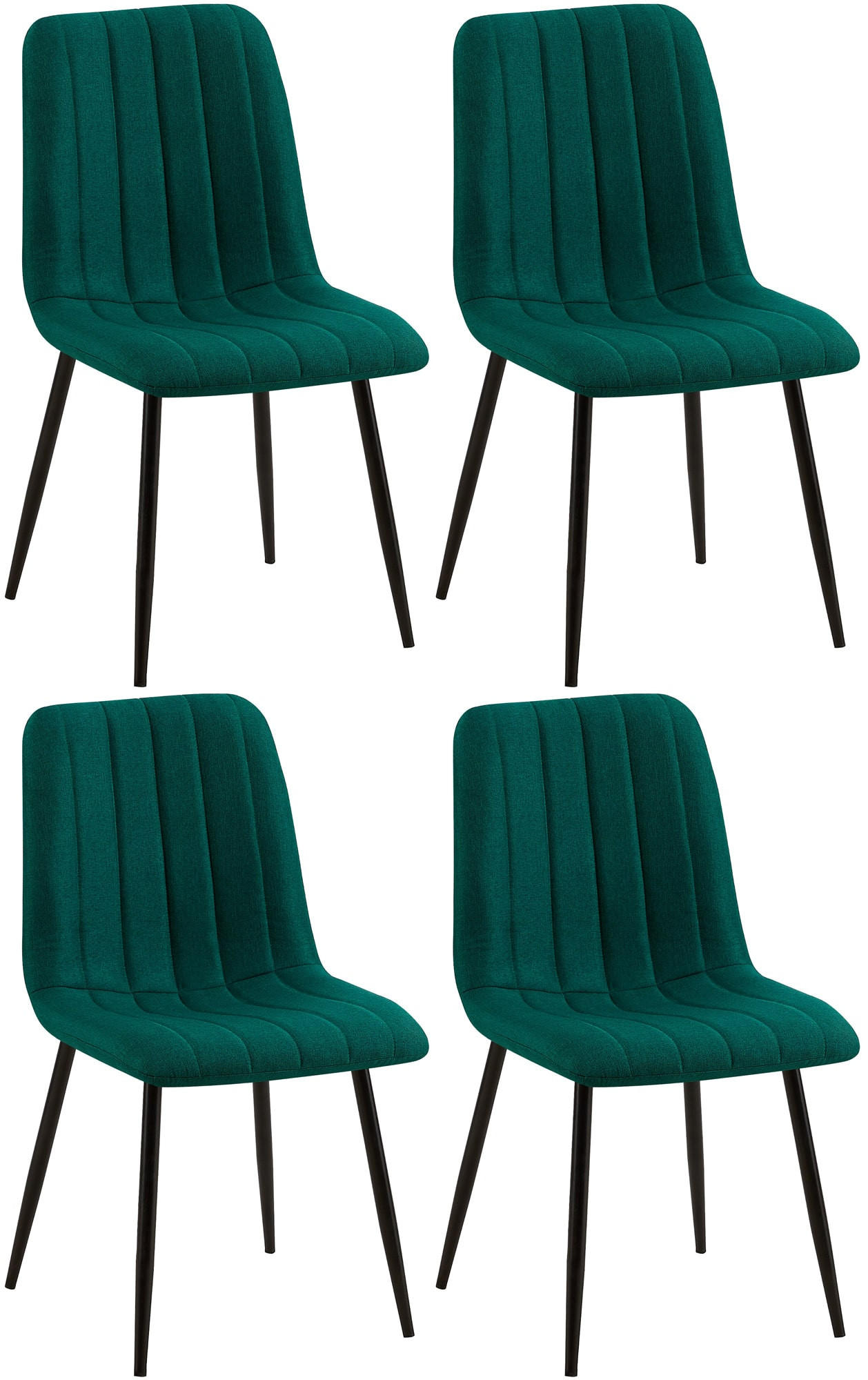 STUHL 4er Set Stoff Dunkelgrün - Dunkelgrün/Schwarz, Textil/Metall (45/88/53cm) - CLP