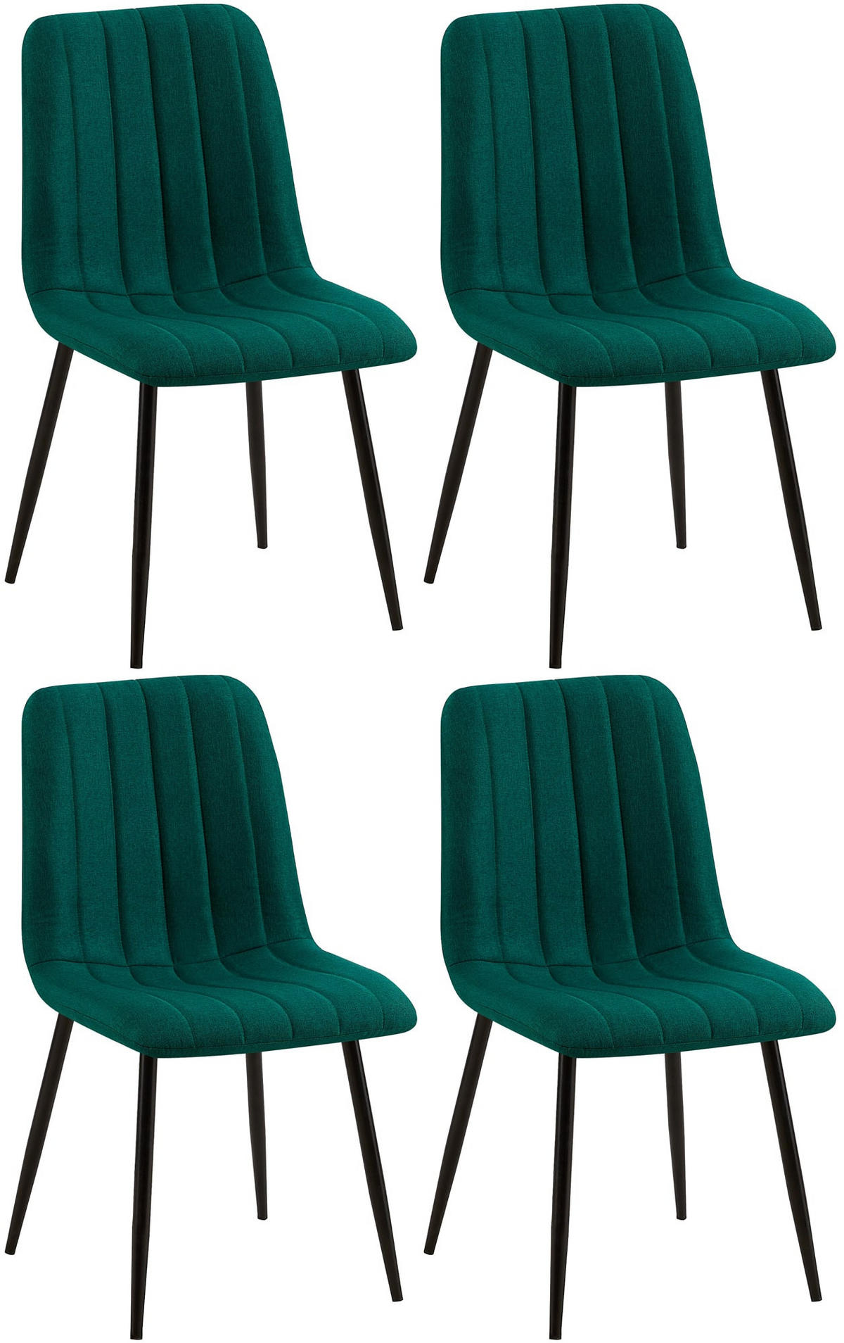 STUHL 4er Set Stoff Dunkelgrün - Dunkelgrün/Schwarz, Textil/Metall (45/88/53cm) - CLP