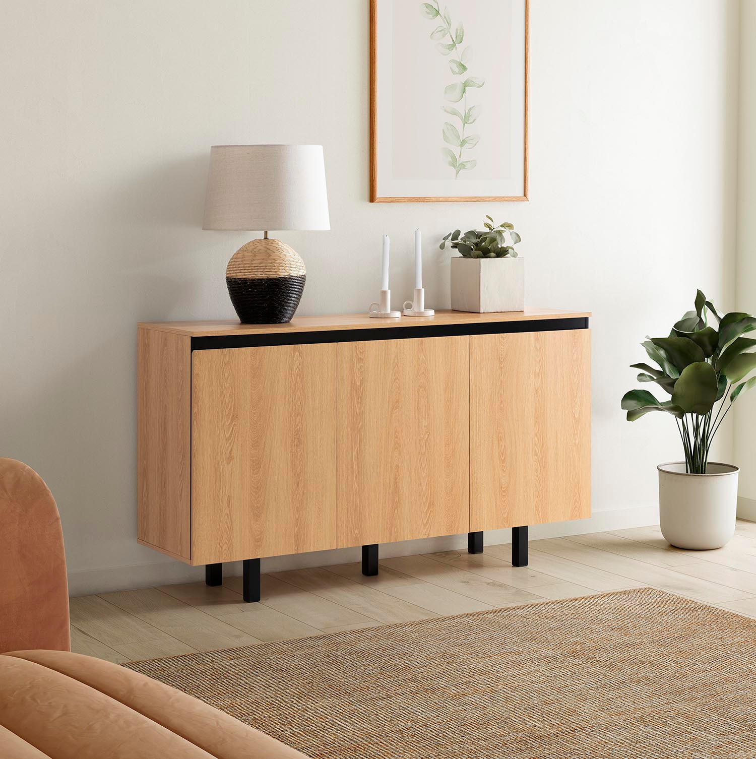 Thumbnail - VS Venta-stock Sideboard, Honigeiche, Holzwerkstoff, Rechteckig, 150x85x40 cm, Wohnzimmer, Kommoden & Sideboards, Sidebo...