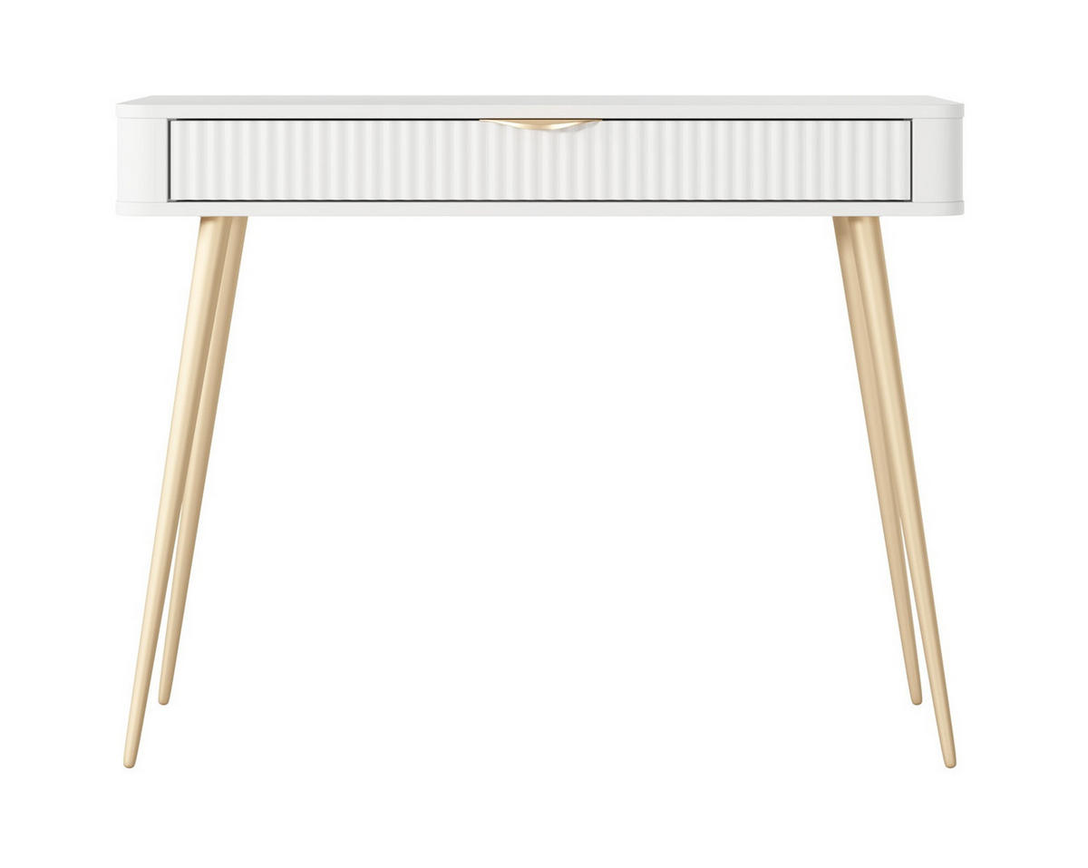 SCHMINKTISCH 100 cm Brando, Schublade, Weiß - Goldfarben/Weiß, Holz/Metall (100/78/38cm) - Emporius