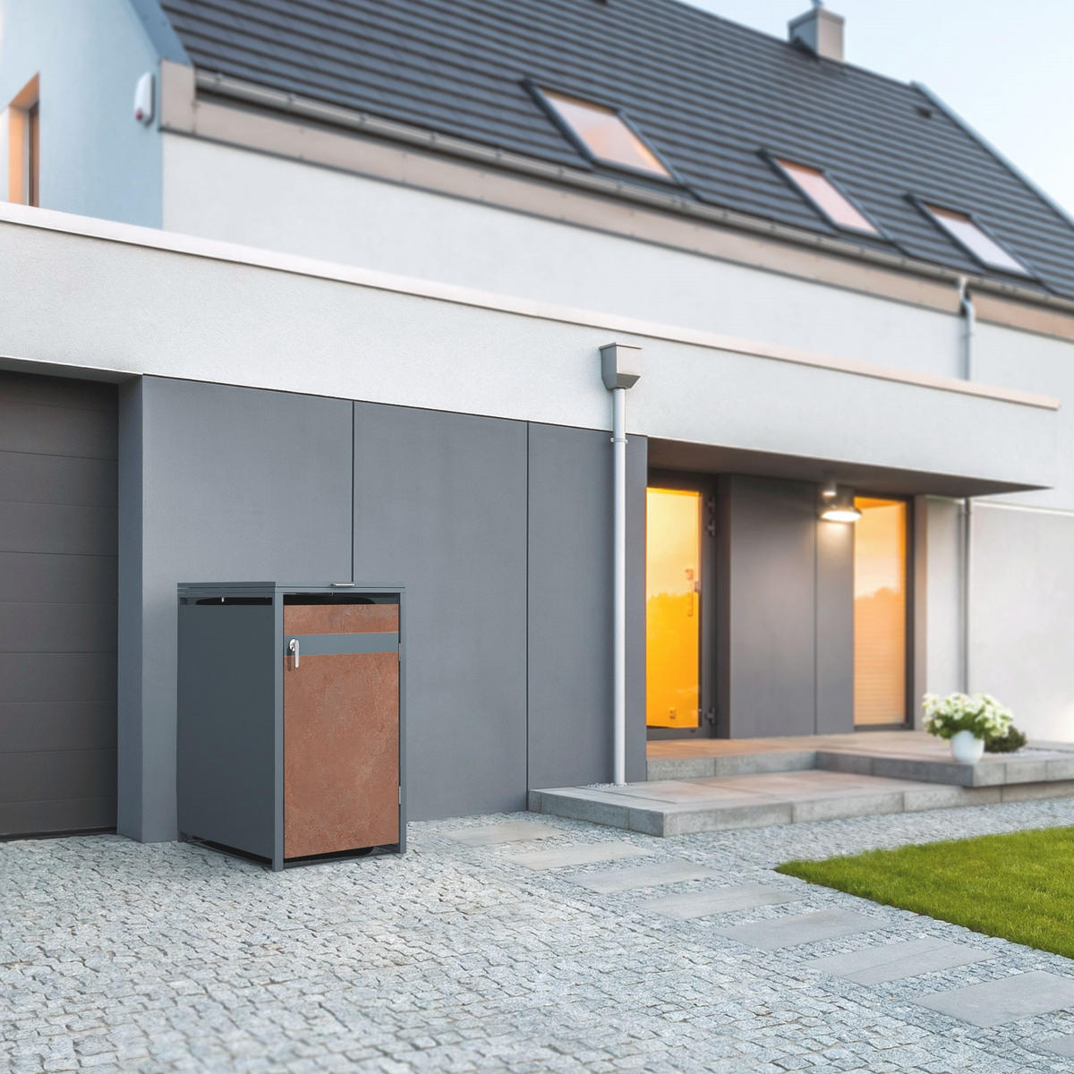MÜLLTONNENBOX 1er Anthrazit-Rostoptik - Rotbraun, Metall (80/116.3/68cm) - ML-DESIGN