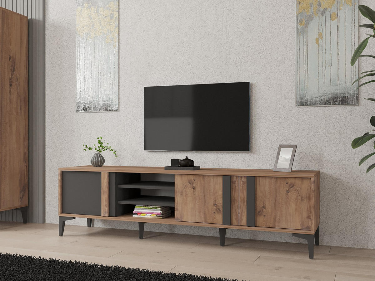 TV-MÖBEL Mengu Kiefer Atlantik-Anthrazit - Anthrazit/Kieferfarben, Holz (180/50/40cm) - Habitat Garten