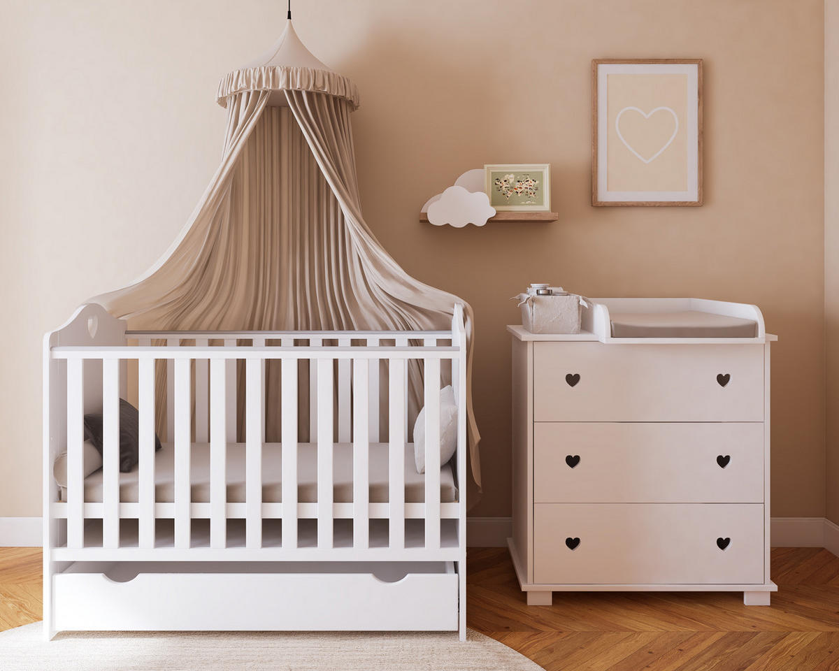 GITTERBETT Kleines Herz 2in1 mit Matratze - Weiß, Holzwerkstoff - kiki design