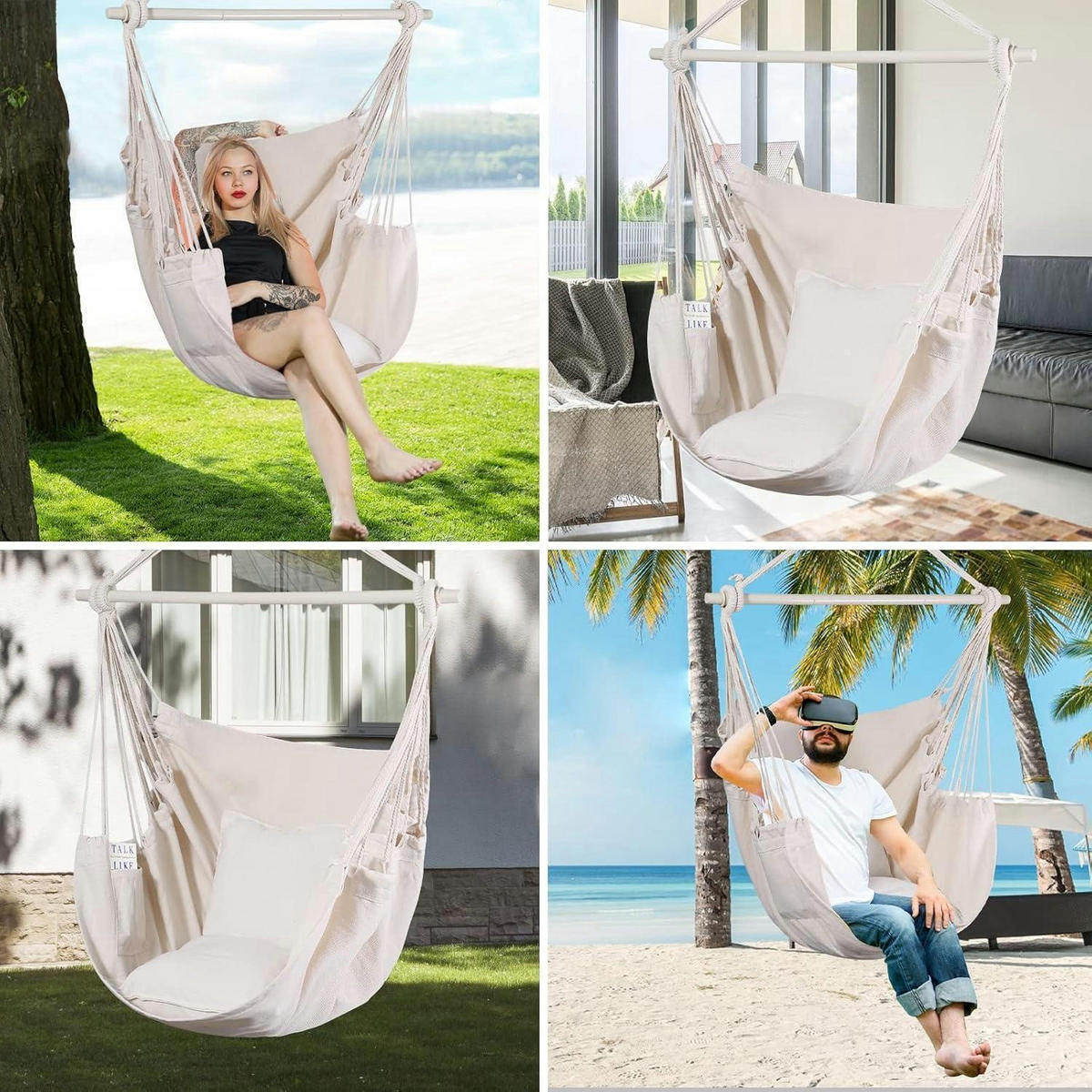 HÄNGESESSEL Baumwolle Beige mit 2 Sitzkissen - Beige, Textil (100/1.5/150cm)