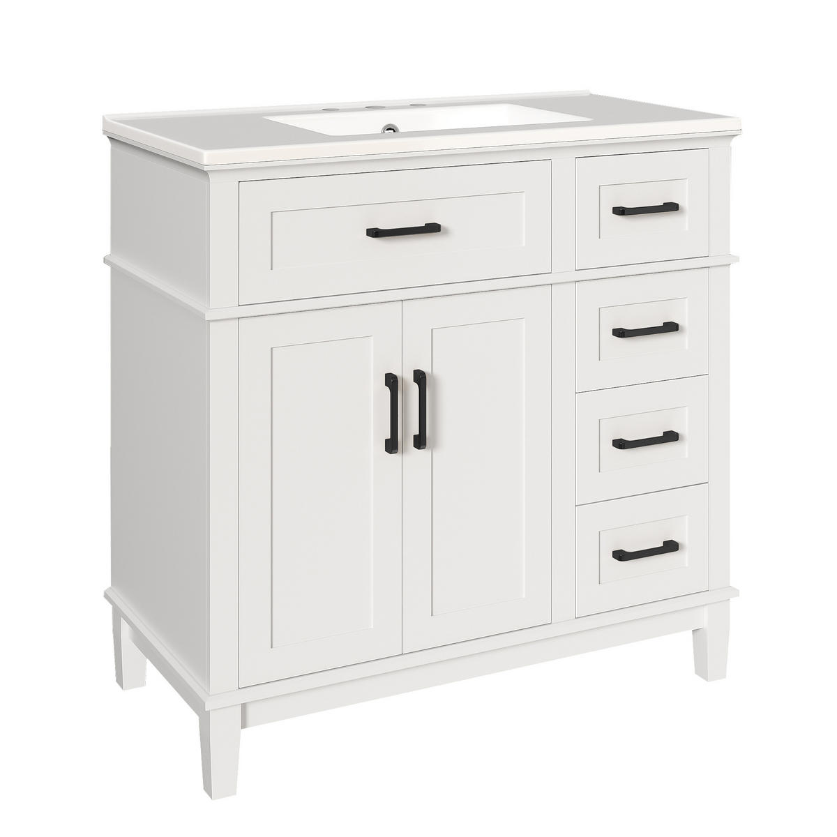 WASCHTISCHKOMBI 90x46x87 cm Weiß aus Keramik & Spanplatte mit geräuschlosen Schubladen - Weiß, Holzwerkstoff (90/87/46cm) - Modfu