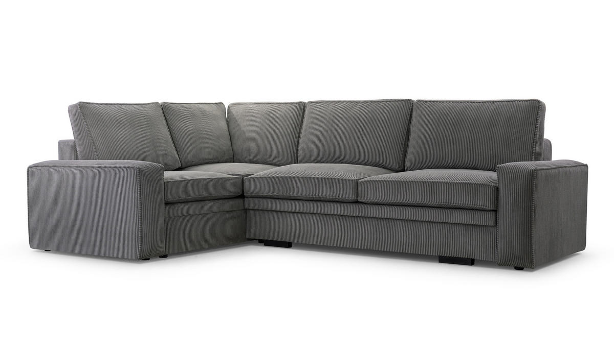 ECKSOFA L Form Treville DunkelGrau 296/196/94 cm – Links, mit Bettkasten und Schlaffunktion - Dunkelgrau/Schwarz, Kunststoff/Textil (196/296cm) - AX Living