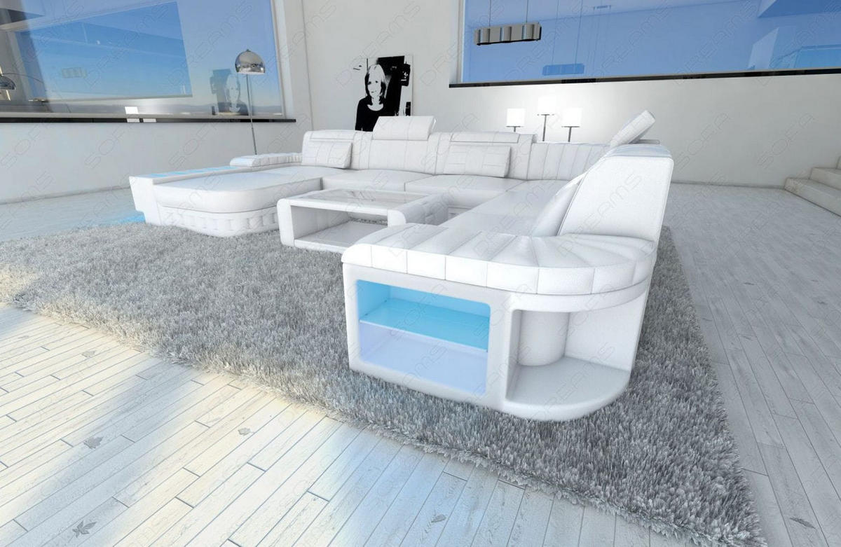 WOHNLANDSCHAFT Bellagio Weiß Büffelleder - Weiß, Leder (362/80/287cm)