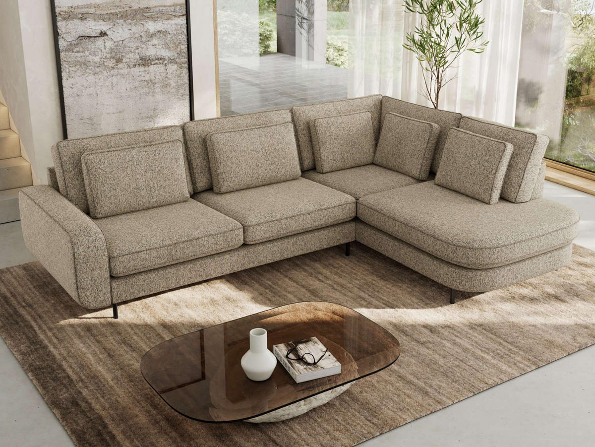 ROHOVÁ SEDAČKA CALENO L - Béžová Strukturovaná látka - Levá Strana - kapučínová/černá, kov/textil (317/225cm) - MKS