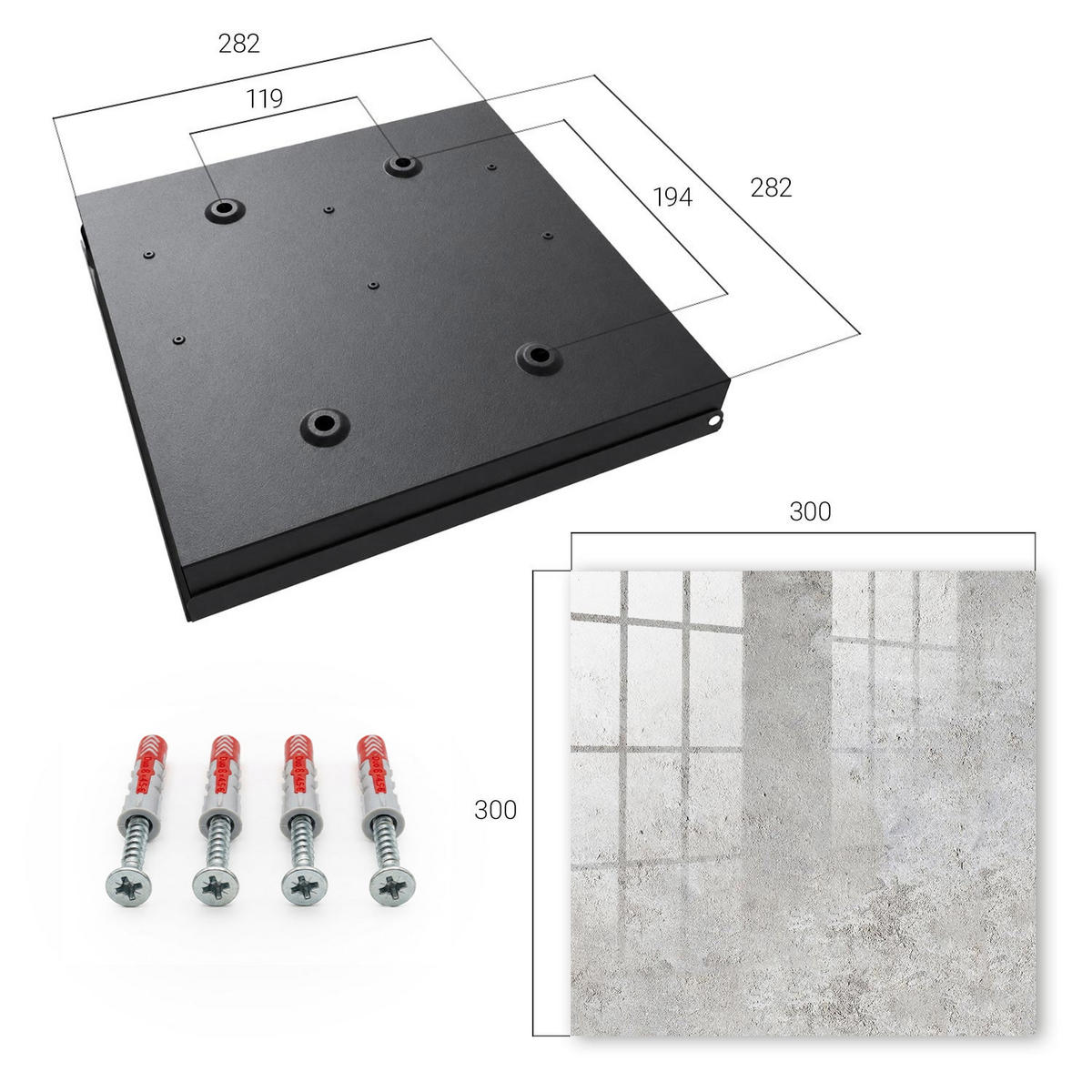 SCHLÜSSELBOX Schwarz 30x30 cm- Türöffnung nach rechts - Graue Oberfläche - Grau, Metall (30/30/5cm) - TULUP