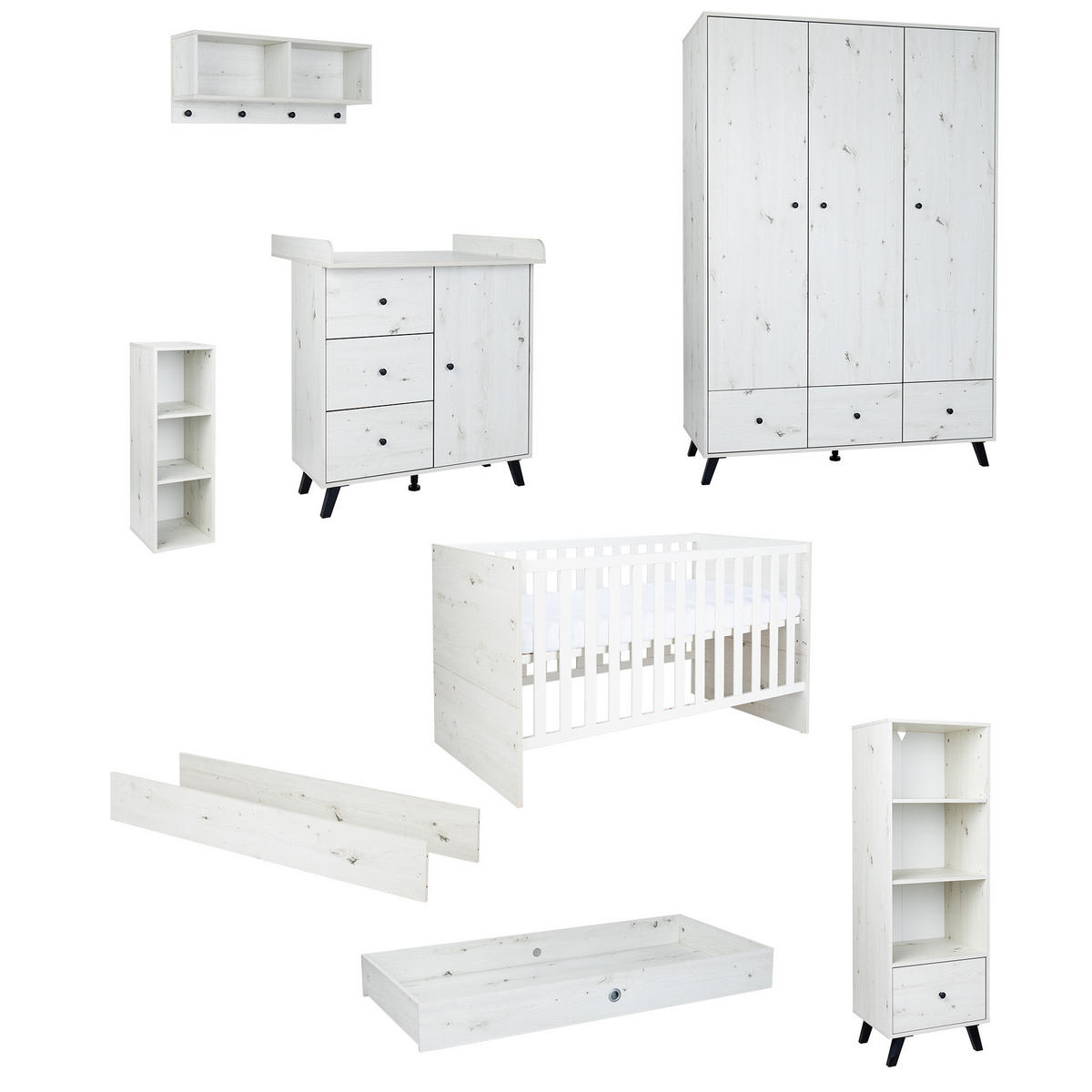 BABYZIMMER Mega-Set Lavea 8-tlg. - Eichefarben/Schwarz, Holzwerkstoff/Kunststoff (1/1/1cm) - arthur berndt