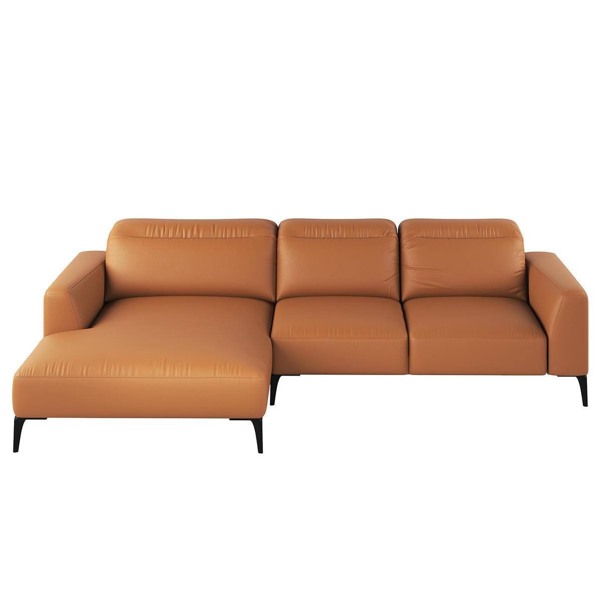 ECKSOFA mit Longchair - Cognac/Schwarz, Leder/Metall (265/180cm) - home24
