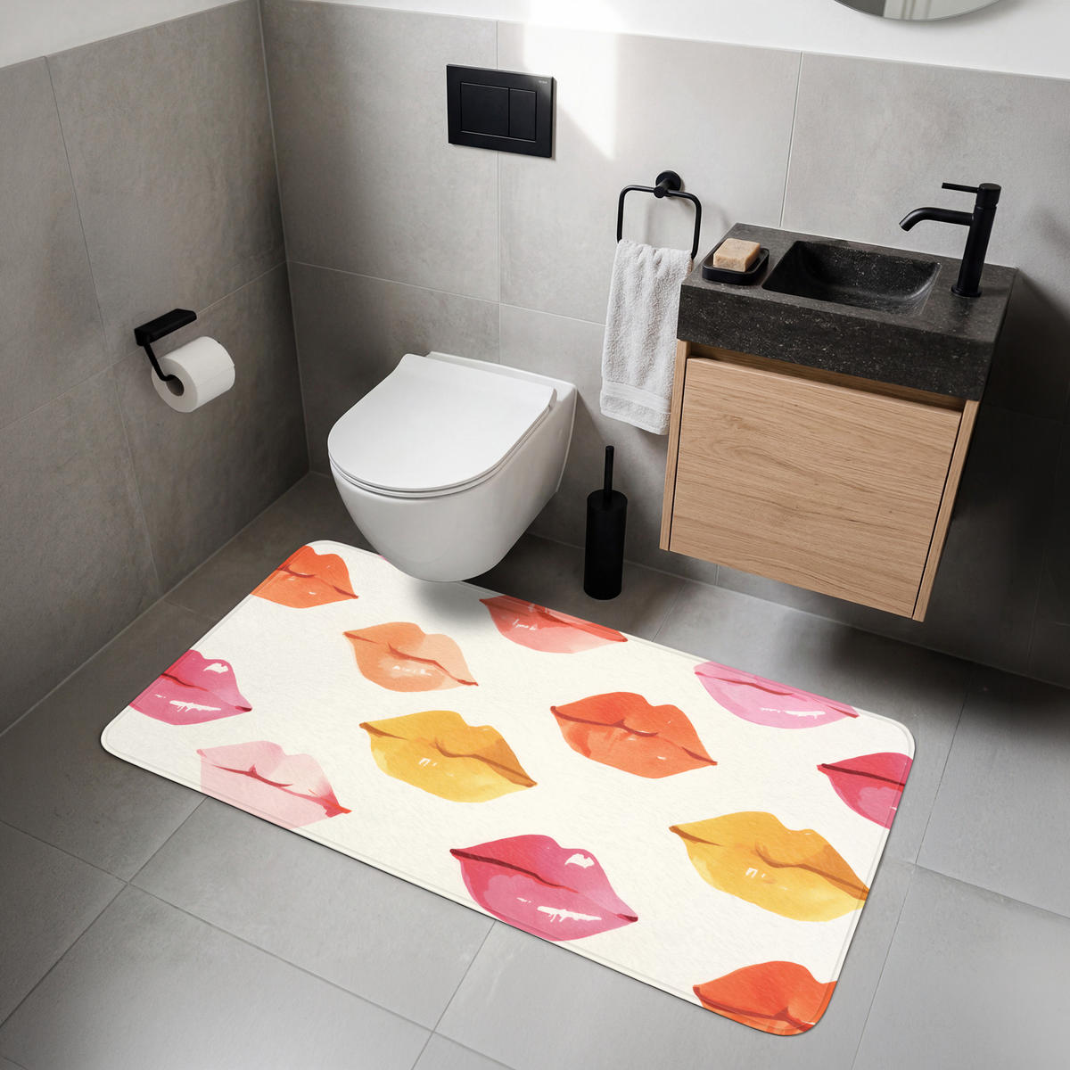 WC PŘEDLOŽKA Rty - barevné - lesklé 120x60 cm - růžová, textil/plast (120/1cm) - OnlyWow