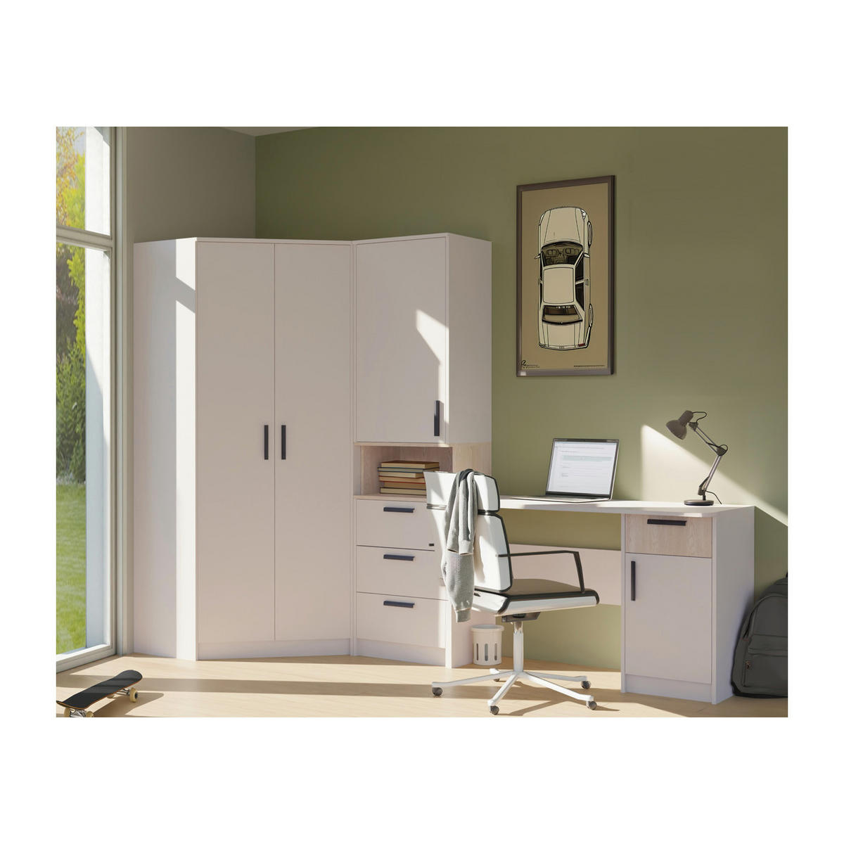 ECKKLEIDERSCHRANK REGAL GRANT SET 15/C GRAUBEIGE CASHMERE 143/195/91 - Kaschmir/Schwarz, Holzwerkstoff/Kunststoff (143/195/91cm)