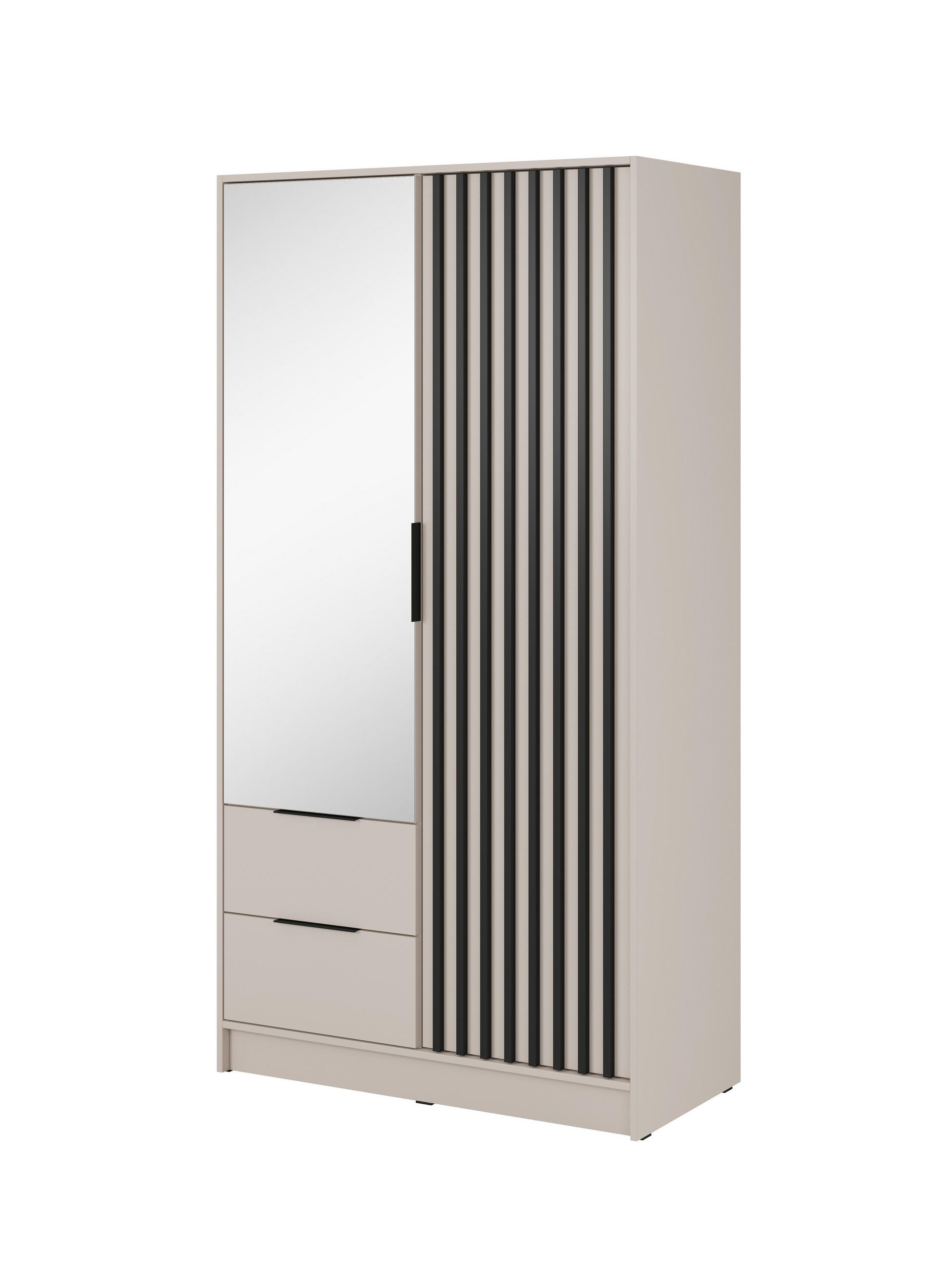 KLEIDERSCHRANK Stilo in Kaschmir, zweitürig, mit Spiegel und Lamellen an der Vorderseite - Kaschmir/Schwarz, Holzwerkstoff/Kunststoff (105/200/51cm) - Ravio