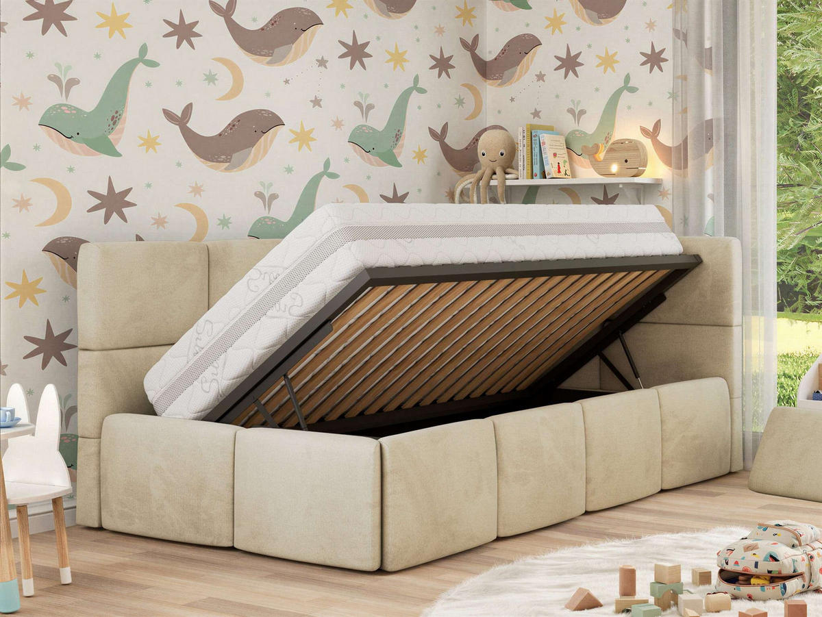 DĚTSKÁ POSTEL ARVO ALTA 90/200 - Béžová Samet - Pravá - béžová, textil (90/200cm) - MKS