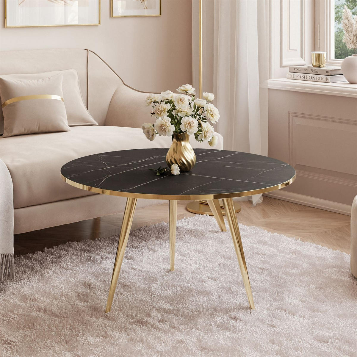 COUCHTISCH SOLEIL GOLD Schwarz Marmor, 70cm - Schwarz, Holzwerkstoff (50/70/47cm) - Lookway