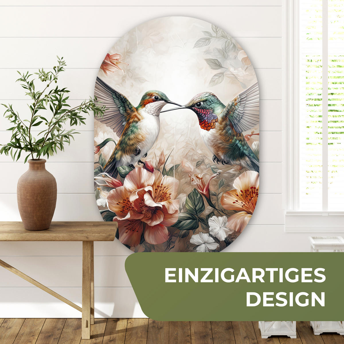 WANDBILD Kolibri - Vögel - Blumen - Natur 80x120 cm - Altrosa, Kunststoff (80/120cm) - MuchoWow