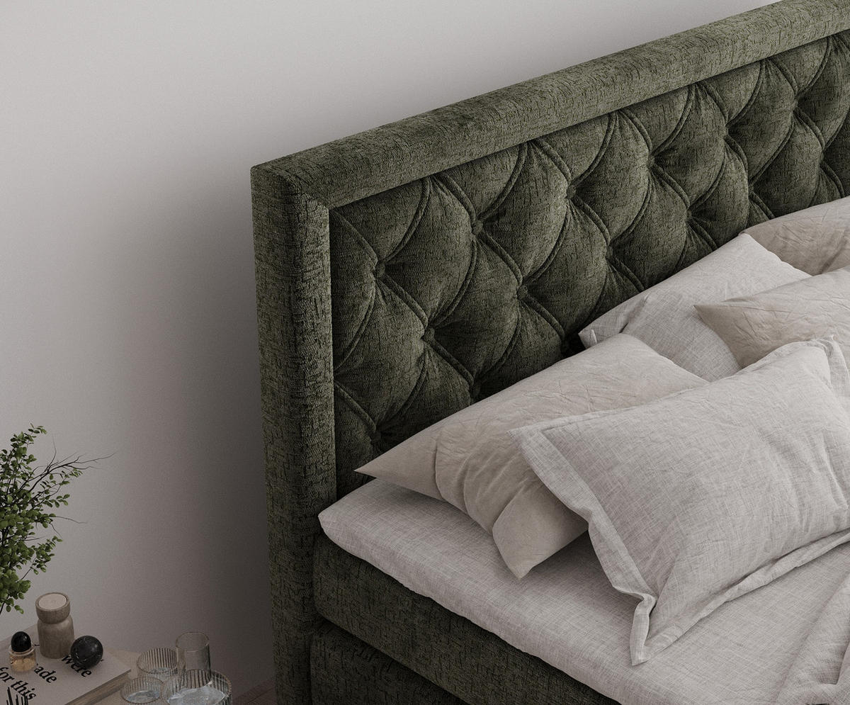 BOXSPRINGBETT Aurelia Olivenfarbe 180/200 cm - Schwarz/Olivgrün, Holz/Holzwerkstoff (180/200cm) - Maison de Reve