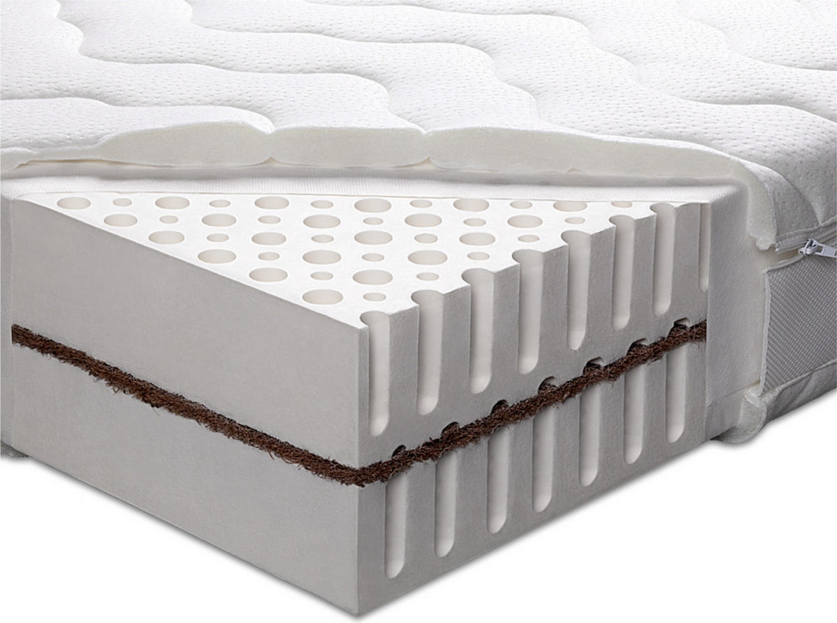 LATEXMATRATZE Coco Aloe Vera 140x190 Höhe 20 cm H2 – 7-Zonen, anpassbar, OEKO-TEX, Bezug mit Aloe Vera - Weiß, Textil
