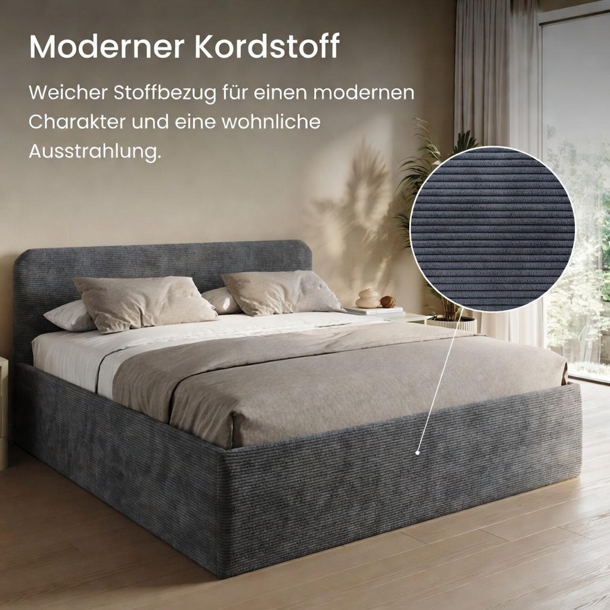 POSLTERBETT 180x200 cm in Anthrazit - Anthrazit, Holzwerkstoff/Textil (180/200cm) - Home Collective