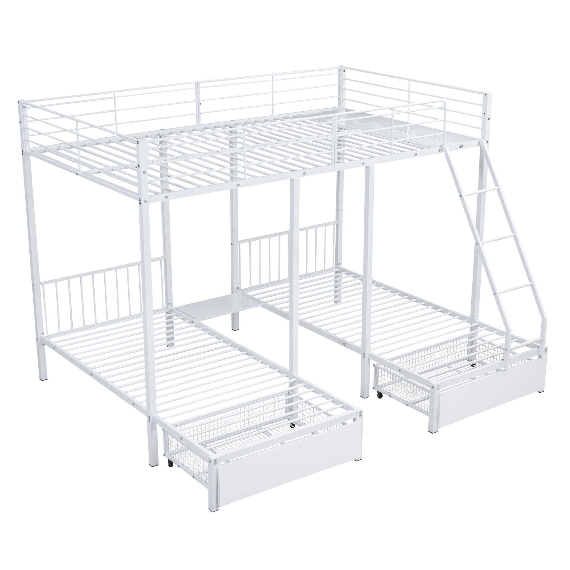 ETAGENBETT 140/200 cm weiß aus Metall mit 2 Schubladen teilbar - Weiß, Metall (140/200cm) - OKWISH