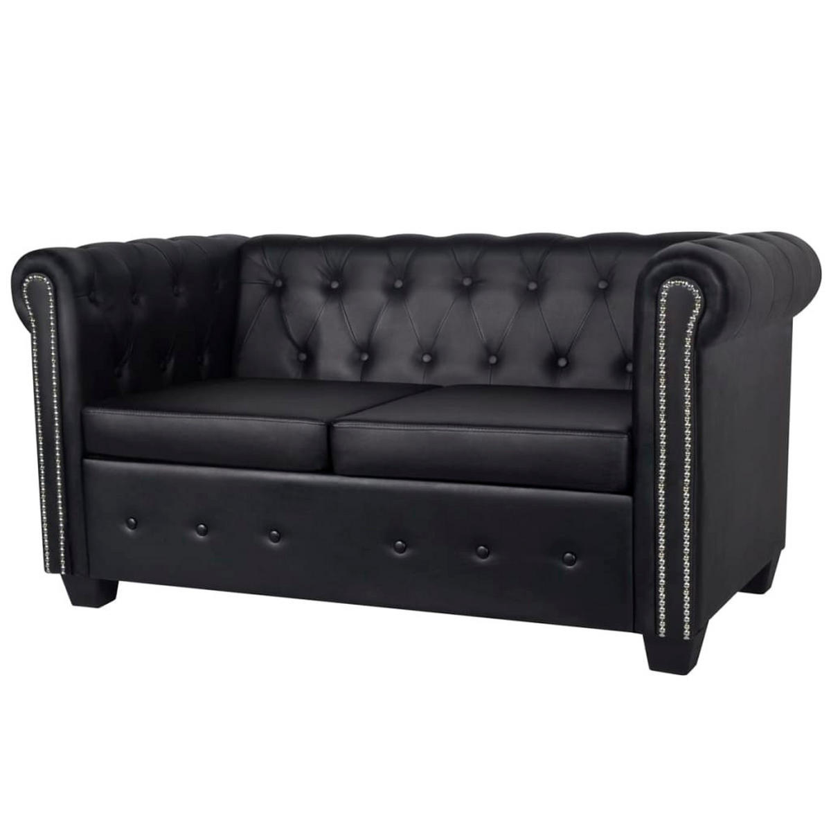 SOFAS Chesterfield-Sofas 2-Sitzer und 3-Sitzer Kunstleder Schwarz 145.5x76x70CM - Schwarz, Holz (145.5/70/76cm) - ZMH